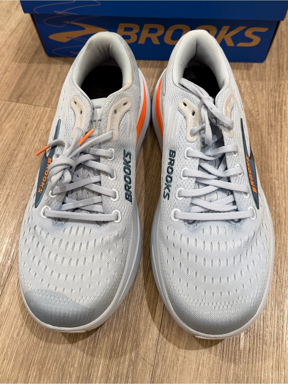 Brooks Ghost Max Men’s Athletic Running Shoes - Light Gray with Orange Accents
